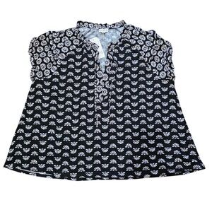 Wonderly Top Blouse‎ Black White Floral Print Ruffle Neck Short Sleeve 2X NWT